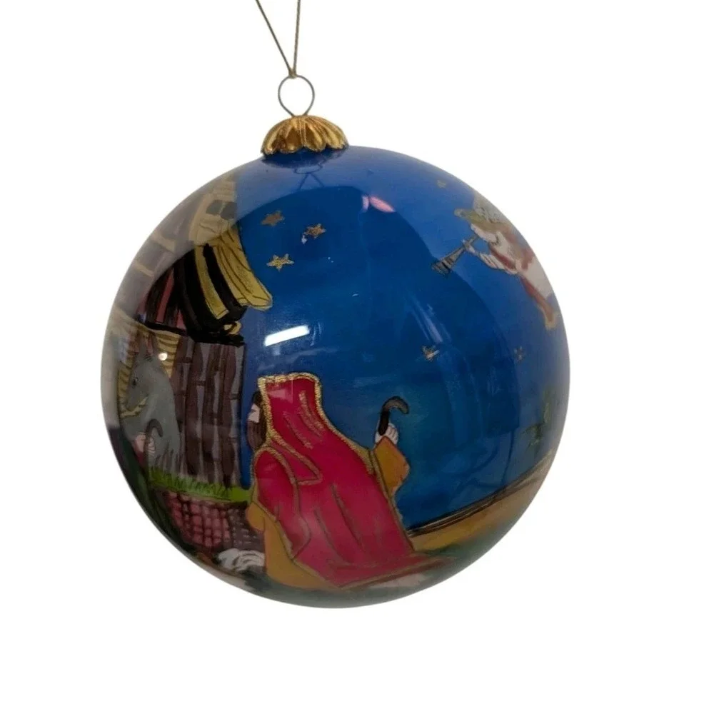 Li Bien Christmas Ornament Nativity Scene Reverse Painted Glass Ball Globe 2003‎